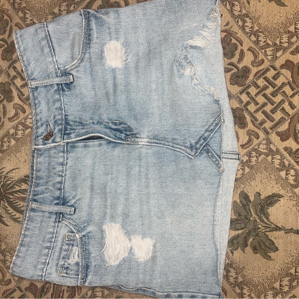 Light Blue Distressed Denim Mini Skirt